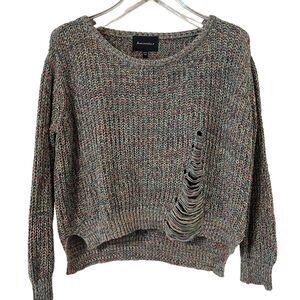 Lovemarks Women's Rainbow Purposefully Distressed Pullover Sweater - Medium